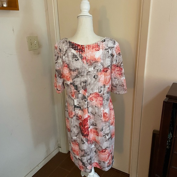 SANDRA Darren sheath Dress Sz 16 mesh floral print short Sleeve white peach gray - Picture 7 of 12